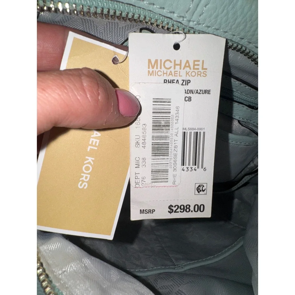 Michael Kors Rhea Zip Backpack Women Blue Pebbled Leather Colorblock Medium - Picture 9 of 10